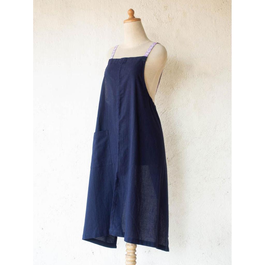 Linen apron masak (Navy) — foto 2