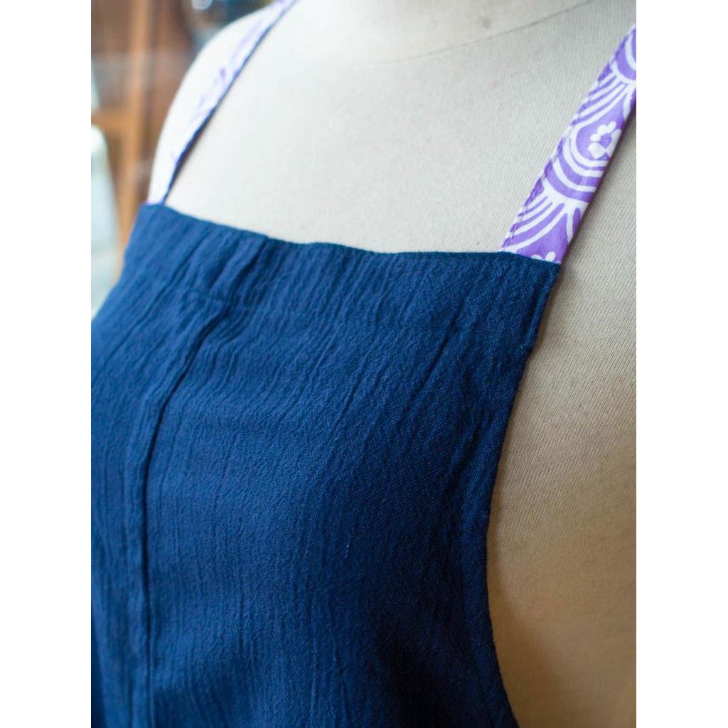 Linen apron masak (Navy) — foto 5