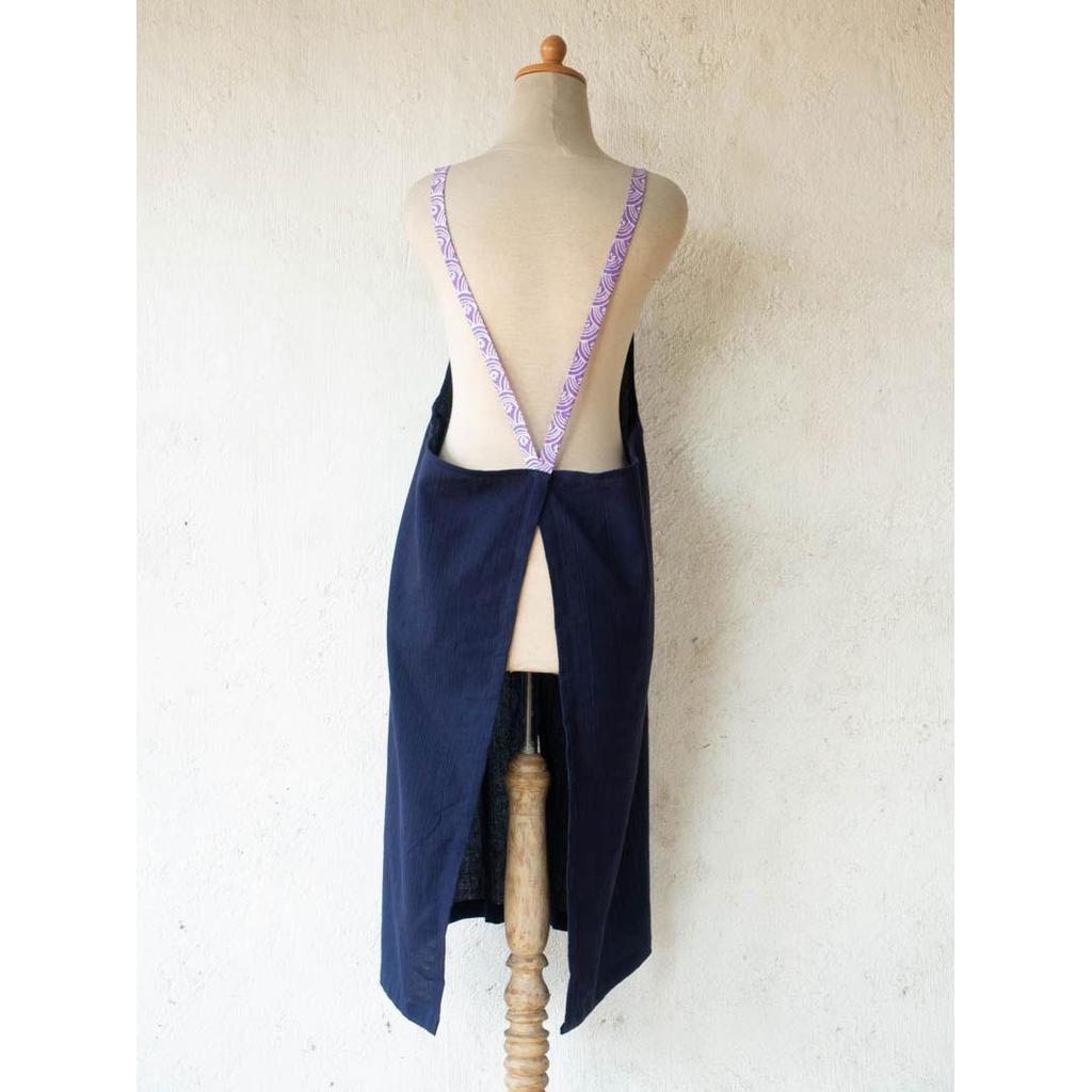 Linen apron masak (Navy) — foto 3