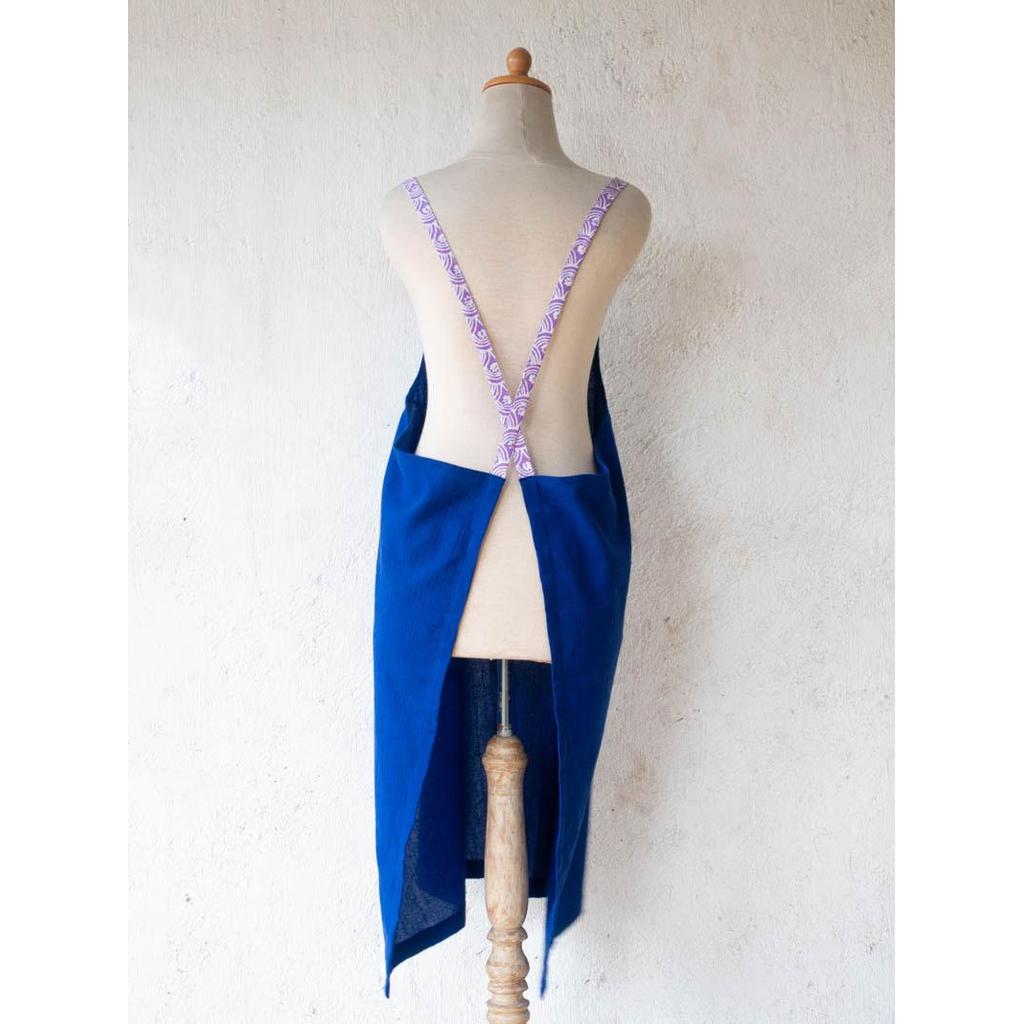 Linen apron masak (Blue) — foto 4