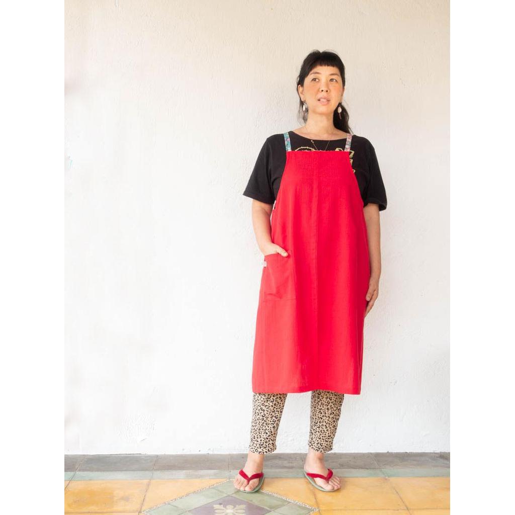 Linen apron masak (Red)