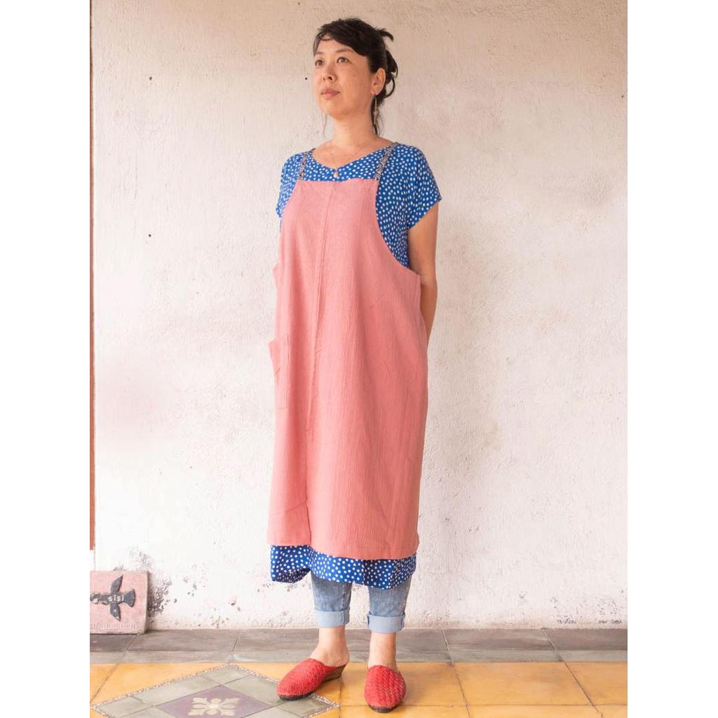 Linen apron masak (Coral Pink)